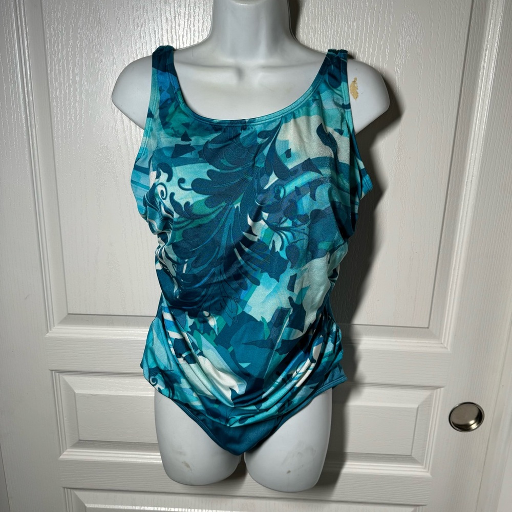 Amoena One Piece Blue & tesl Print‎ Swim Suit